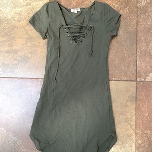 Lace up olive cotton tshirt mini dress